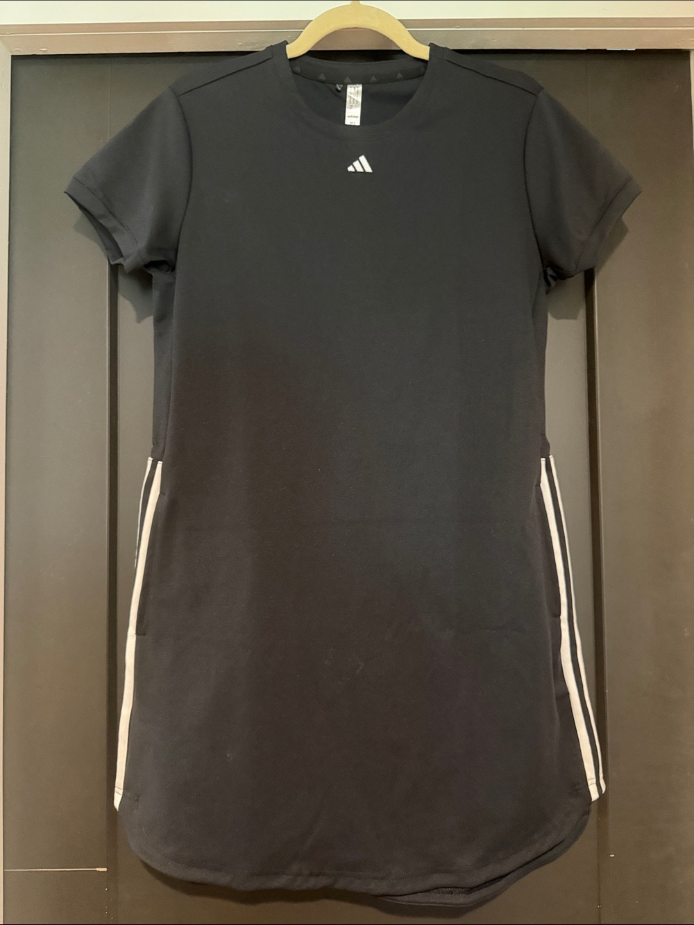 adidas Black Short-Sleeve Athletic Golf Dress with White Stripes